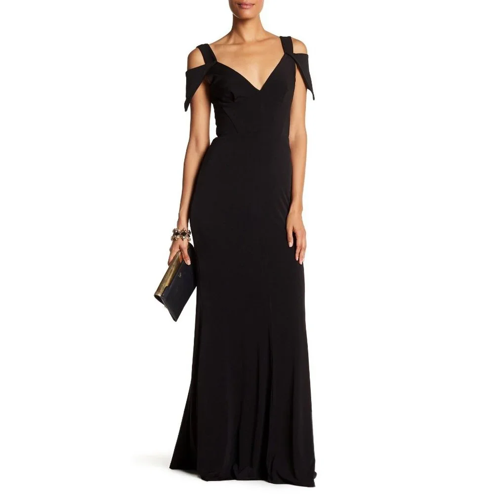 🆕ISSUE NEW YORK V-Neck Cold Shoulder Gown Dress Black Small - Picture 1 of 3